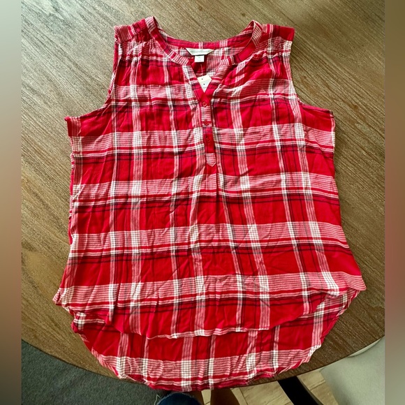 NEW Christopher & Banks Red Plaid Sleeveless Top, Size XL - Picture 6 of 9